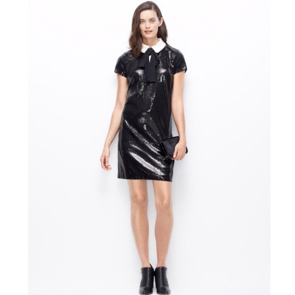 Ann Taylor black sequin dress with ivory collar - Picture 1 of 7